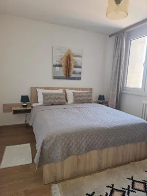 a bedroom with a large bed and a window at Bilino polje in Zenica