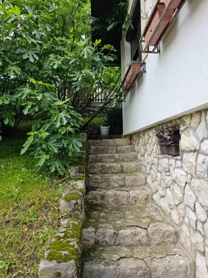 a stone stairway leading up to a building at Apartman Slapovi in Krupa na Vrbasu