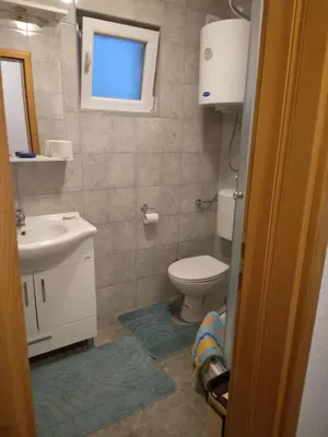 a bathroom with a toilet and a sink and a window at Vikendica Ninic in Laktaši