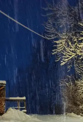 a painting of a blue wall with snow on it at Vila Brdjanka in Šipovo