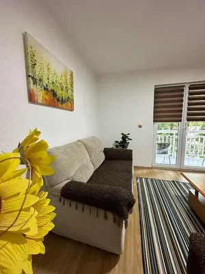 a living room with a couch and a rug at Apartment Riverstone Retreat in Jajce