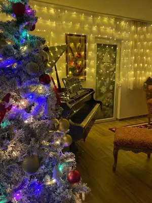a living room with a christmas tree and a piano at Barok in Tešanj