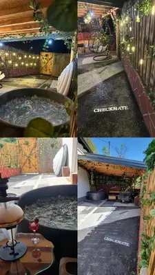 a collage of four pictures of a hot tub at Barok in Tešanj