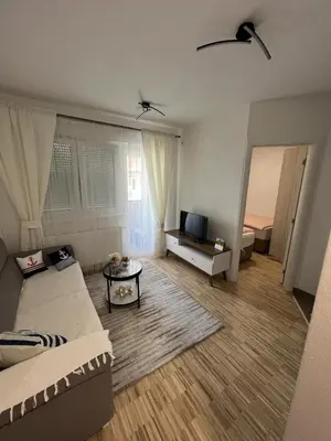 a living room with a couch and a television at Apartman Afrodita in Bosanska Gradiška