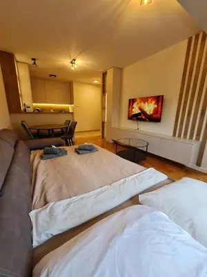 a living room with two beds and a couch at AGERA Apartments in Banja Luka