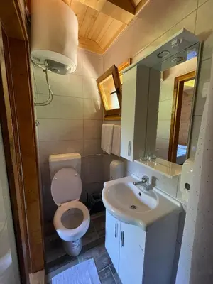 a small bathroom with a toilet and a sink at Etno zona Oaza mira in Donji Vakuf