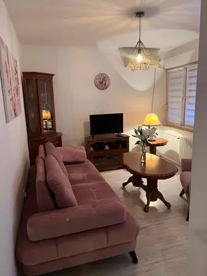 a living room with a couch and a table at Apartman Krasota in Banja Luka