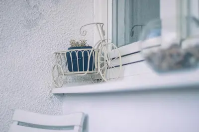 a plant in a cart on a window sill at Park Apartment in Visoko