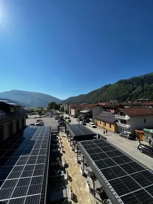 a group of solar panels on the roof of a building at Apartman Paradise Fojnica in Fojnica