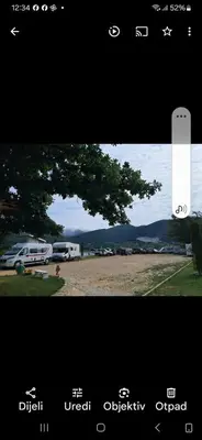 two photographs of a picture of a parking lot with a tree at Auto Camping Grubeša in Dronjići