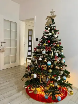 a christmas tree with ornaments on it in a room at Farmhouse Dženi in Vlasic