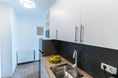 a kitchen with a sink and bananas on a counter at Apartman Krželj B4 in Livno