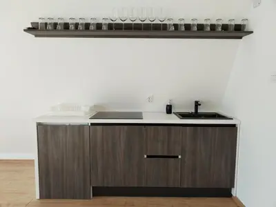 a kitchen with a sink and a counter top at Villa Vista in Banja Luka