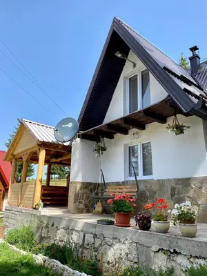 a house with potted plants in front of it at Vikendica Amra i Indir in Travnik