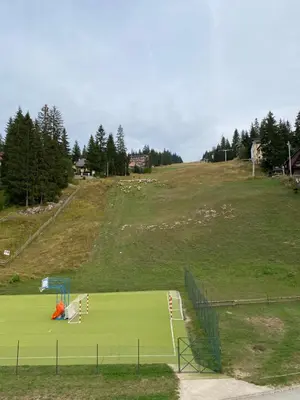 a tennis court on top of a grassy hill at Pansion Vlašić Ski in Šišava