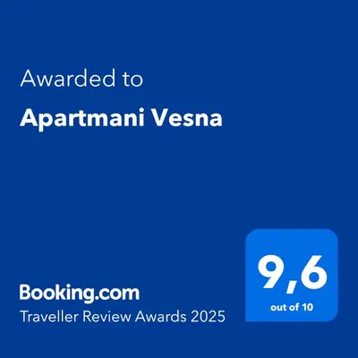a blue sign with the text awarded to apr participant visa at Apartmani Vesna in Banja Luka