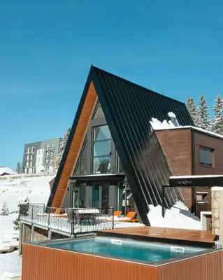 a house with a swimming pool in the snow at Euphoria - luxury villa in Vlasic