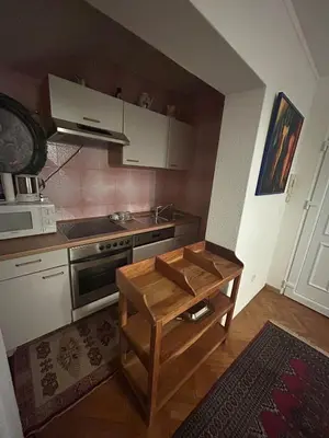 a kitchen with a stove and a table in it at Stara Ruža in Gračanica