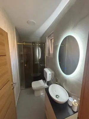 a bathroom with a sink and a toilet and a mirror at Villa Tea - Slatina in Laktaši