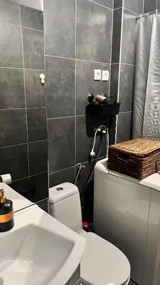 a bathroom with a white toilet and a sink at MG in Žepče