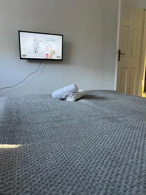 a bedroom with a bed with a television on the wall at Apartman Vlašić Hary in Vlasic