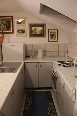 a small kitchen with a sink and a stove at Apartman Bony M in Kiseljak