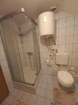 a bathroom with a shower and a toilet at Apartman Bony M in Kiseljak