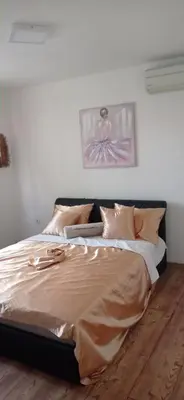 a bedroom with a bed with a laptop on it at Topli dom in Banja Luka