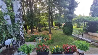 a garden with plants and flowers in a yard at Vikendica Alisa in Doboj