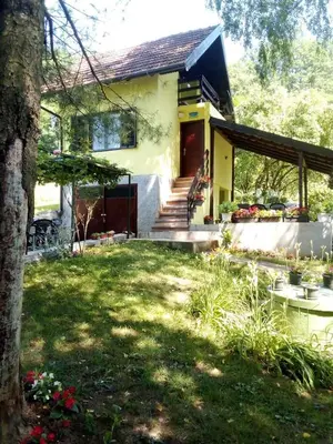 a house with a porch and a yard at Vikendica Alisa in Doboj