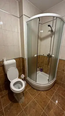 a bathroom with a shower and a toilet and a tub at Valluna Studio Apartman Kupres in Kupres