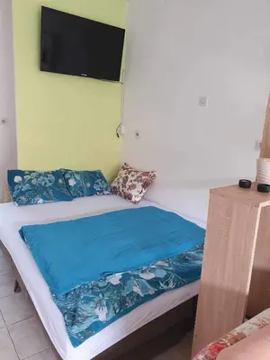 a bed in a room with a tv on the wall at Smjestaj in Doboj