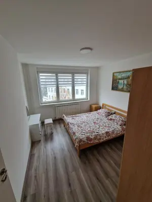 a bedroom with a bed and a window at Lilly Apartment Tuzla in Tuzla