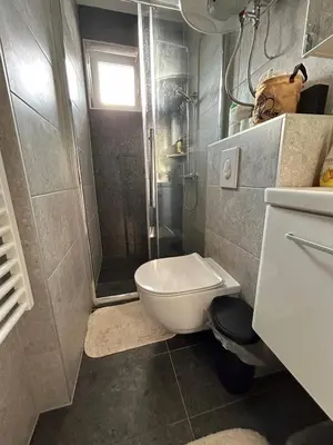 a small bathroom with a toilet and a shower at Rosa Canina Kupres 2 - Centar in Kupres