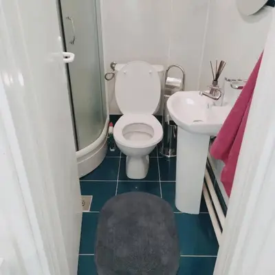 a small bathroom with a toilet and a sink at White home apartment in Banja Luka