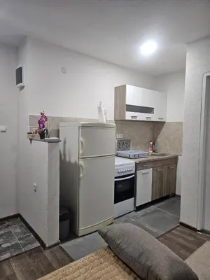 a kitchen with a refrigerator and a stove at Apartmani Planinsko srce Vlašić in Vlasic