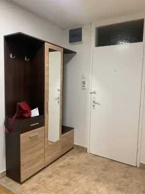 a room with a closet with a mirror and a door at Darija's place in Banja Luka