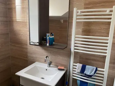 a bathroom with a sink and a mirror at Vila BD in Milešići
