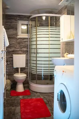 a bathroom with a shower and a toilet and a sink at Kuća za odmor Mali raj-Kupres in Kupres