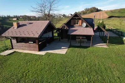 an overhead view of a house with a yard at Vikendica Bajka in Banja Luka