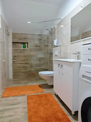 a bathroom with a toilet and a sink and a shower at Villa Pliva Lake in Jajce
