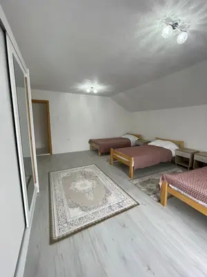 a living room with two beds and a rug at BORIĆI in Bihać