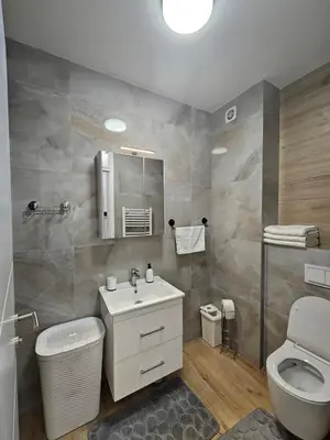 a bathroom with a white sink and a toilet at Apartment Zidart Banja Luka free garage in Banja Luka