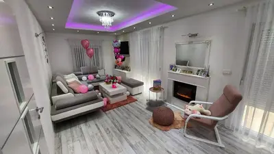 a living room with a couch and a fireplace at Apartman TT Stan na dan Trn Laktaši in Laktaši