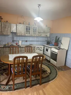 a kitchen with a table and chairs and a stove at Stan na dan Tomic in Rebrovac