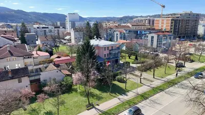 an aerial view of a city with buildings at Index Apartman in Banja Luka