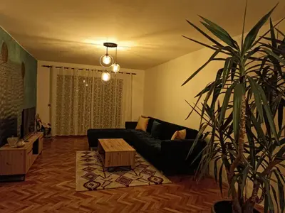 a living room with a couch and a potted plant at REA Home Visoko in Visoko