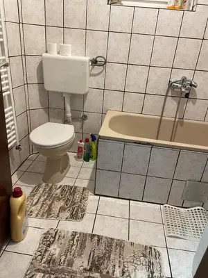 a bathroom with a toilet and a bath tub at Apartment Old Town Visoko in Visoko