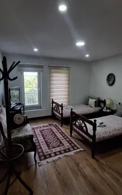 a bedroom with two beds and a window at Apartman Nani in Bihać