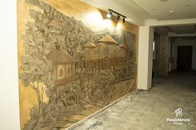 a mural on a wall in a hallway at Hotel Residence Travnik in Travnik